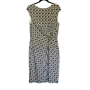 Ralph Lauren Gray and White Sheath Geo Print Women’s Midi Dress - 16